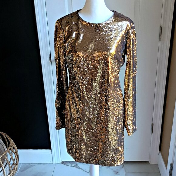 NWOT! EXQUISITE GOLD SEQUIN COCKTAIL DRESS SZ M - Picture 1 of 5